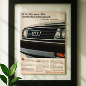audi 5000 Framed original ad in black floating frame on wall