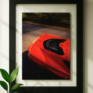 C8 Corvette framed original ad in black floating frame on wall