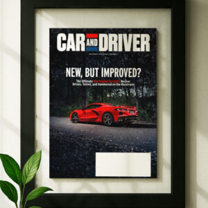c8 corvette framed original ad in black floating frame on wall