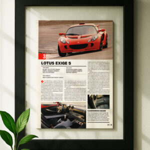 Framed original lotus exige s ad in black floating frame on wall