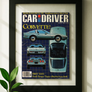 c4 corvette framed original ad in black floating frame on wall