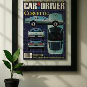 c4 corvette framed original ad in black floating frame on wall