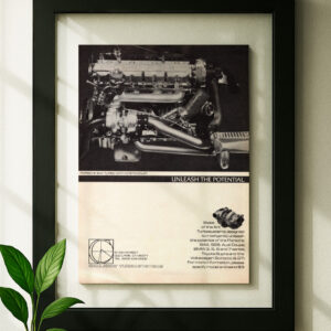 porsche 944 turbo engine framed original ad in black floating frame on wall