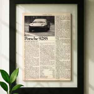 porsche 928s framed original ad in black floating frame on wall