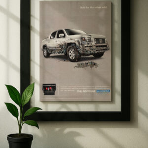 honda ridgeline framed original ad in black floating frame on wall
