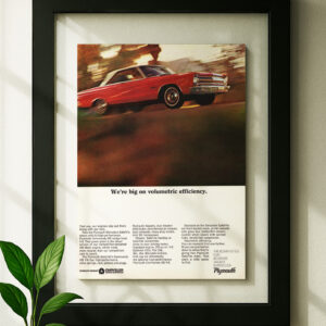 belvedere satellite 1965 framed original ad in black floating frame on wall