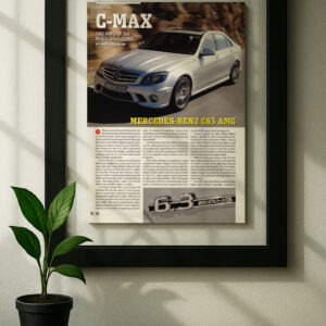 mercedes c63 amg framed original ad in black floating frame on wall
