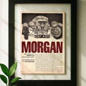 morgan framed original ad in black floating frame on wall