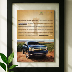 Chevy Silverado framed original ad in black floating frame on wall