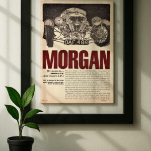 morgan framed original ad in black floating frame on wall