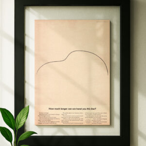 vw beetle framed original ad in black floating frame on wall