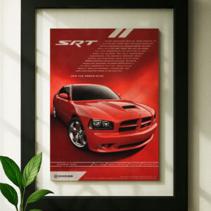 dodge charger srt8 framed original ad in black floating frame on wall