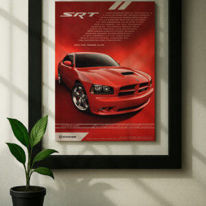 charger srt8 framed original ad in black floating frame on wall