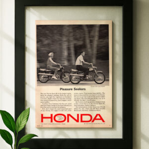 Honda Sport 65 framed original ad in black floating frame on wall