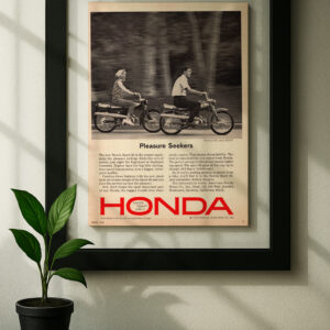 honda sport 65 framed original ad in black floating frame on wall