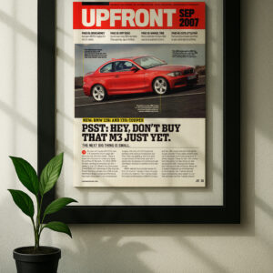 bmw e90 m3 framed original ad in black floating frame on wall