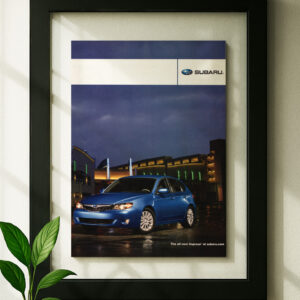 Subaru Impreza framed original ad in black floating frame on wall