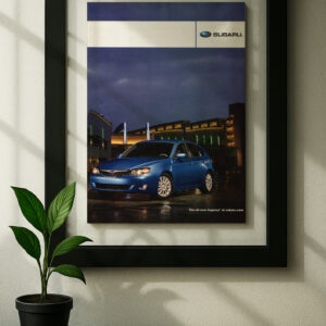 Subaru Impreza framed original ad in black floating frame on wall