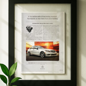 mercedes c300 framed original ad in black floating frame on wall