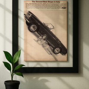 fiat 1500framed original ad in black floating frame on wall
