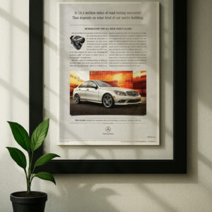mercedes c300 framed original ad in black floating frame on wall