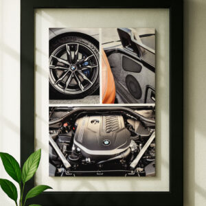 bmw z4 framed original ad in black floating frame on wall
