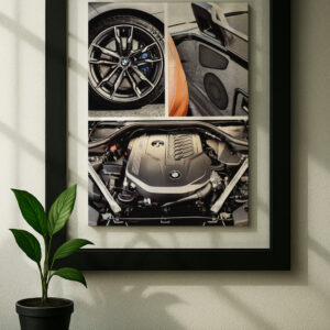 bmw z4 framed original ad in black floating frame on wall