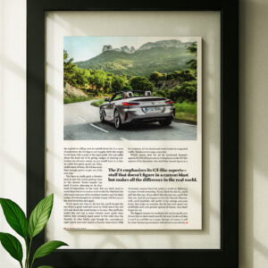 bmw z4 framed original ad in black floating frame on wall