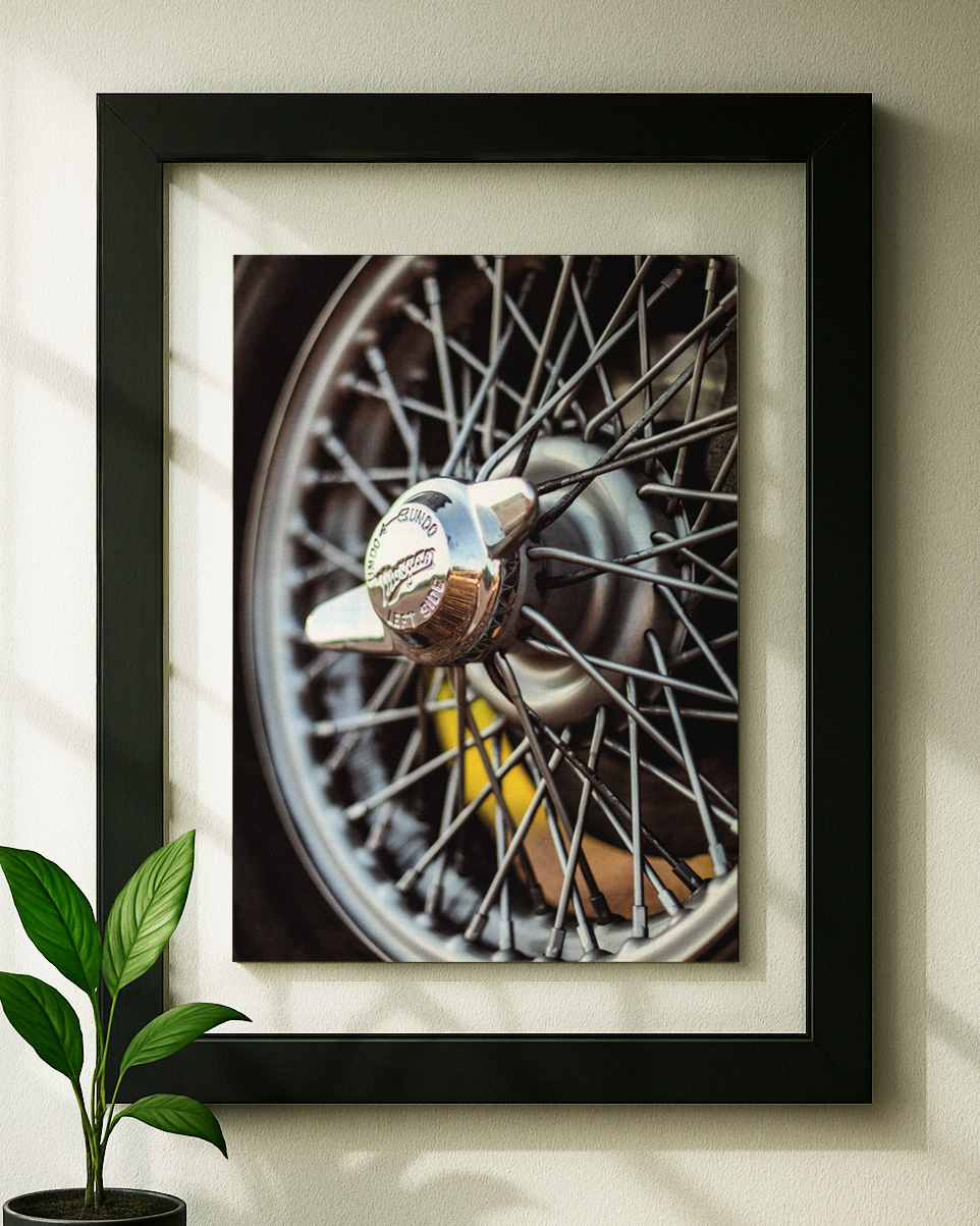 morgan six framed original ad in black floating frame on wall