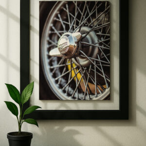 morgan plus 4 framed original ad in black floating frame on wall