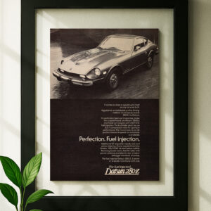 datsun 280zx framed original ad in black floating frame on wall
