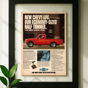 Chevy LUV framed original ad in black floating frame on wall
