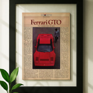 Ferrari GTO framed original ad in black floating frame on wall
