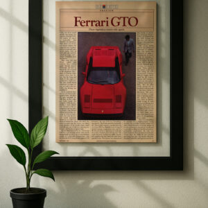 ferrari gto framed original ad in black floating frame on wall