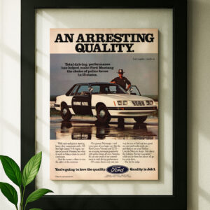 Ford mustang foxbody framed original ad in black floating frame on wall