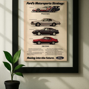 ford racing gtp svo exp framed original ad in black floating frame on wall