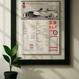 v8 miata framed original ad in black floating frame on wall