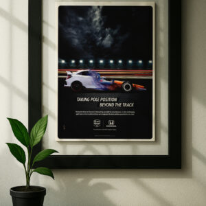 honda civic racing framed original ad in black floating frame on wall f1