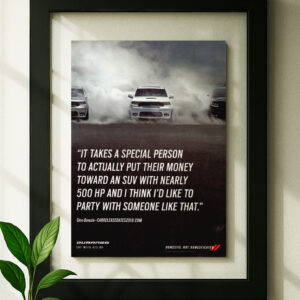 durango srt framed original ad in black floating frame on wall