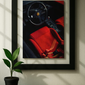 ferrari f355 berlinetta framed original ad in black floating frame on wall