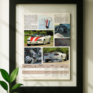 z28 camro 4th gen framed original ad in black floating frame on wall
