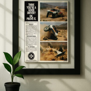 toyota trophy truck prerunner framed original ad in black floating frame on wall