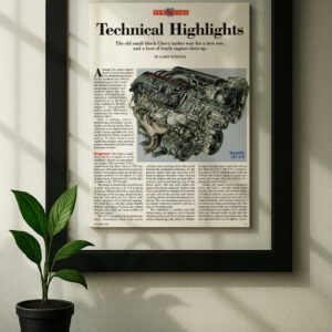 ls1 framed original ad in black floating frame on wall