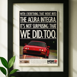 Acura Integra framed original ad in black floating frame on wall ngk