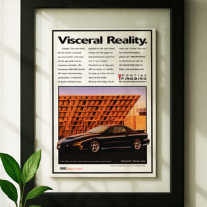 pontiac firebird framed original ad in black floating frame on wall trans am