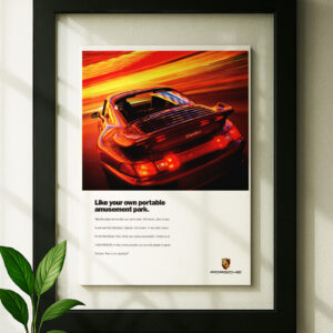 porsche 911 993 turbo framed original ad in black floating frame on wall