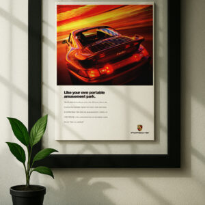 porsche 993 911 turbo framed original ad in black floating frame on wall