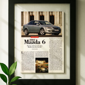mazda 6 framed original ad in black floating frame on wall