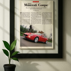 maserati coupe 2003 original ad in floating frame on wall