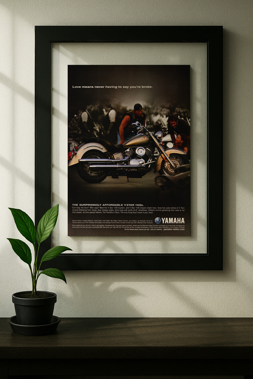 yamaha vstar 1100 original ad in floating frame on wall